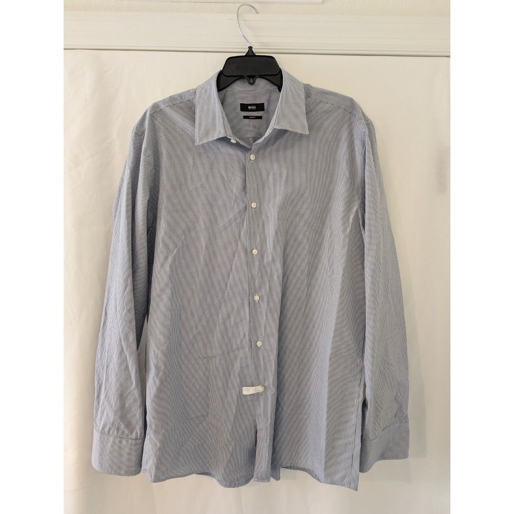 Hugo Boss Button Up Slim Fit Gingham Check Black & White Shirt Mens 44/17.5